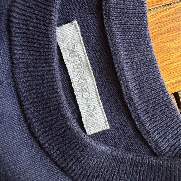 OuterKnown Organic Cotton Crew Neck Knit Sweater Men Small Blue White Green - Picture 3 of 6